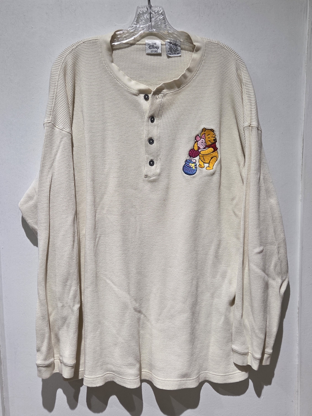 Vtg Disney Cream Winnie the Pooh Thermal Henley